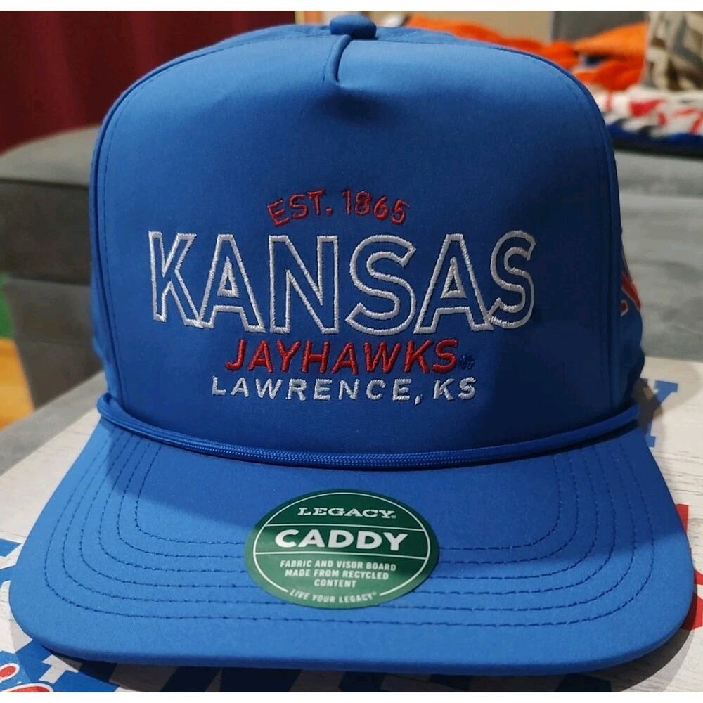 Kansas University Legacy Caddy Recycled Polyester Adjustable Strap Hat Mfg Sam